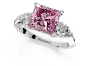 3 Stone Engagement Ring Setting for Fancy Pink Princess Cut Center with Large Pear-Shaped Accents and Prong Head in Sterling Silver