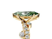 Solitaire Engagement Ring Setting for Fancy Green Marquise Center with Bar-Station Pave Twist and Prong Head in Yellow Gold