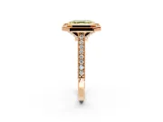 Halo Engagement Ring Setting for Fancy Yellow Asscher Cut Center with Milgrain Pave Band and Bezel Head in Rose Gold