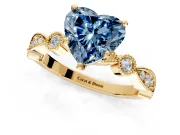 Solitaire Engagement Ring Setting for Fancy Blue Heart-Shaped Center with Milgrain Bezel Accents and Prong Head in Yellow Gold