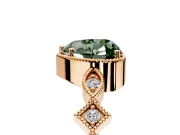 Milgrain Bezel Engagement Ring Setting for Fancy Green Heart-Shaped Center with Marquise Stations and Bezel Head in Rose Gold