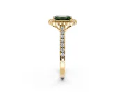 Milgrain Floral Halo Engagement Ring Setting for Fancy Green Emerald Cut Center with Pave Band and Prong Head in Yellow Gold
