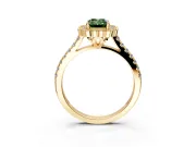 Milgrain Floral Halo Engagement Ring Setting for Fancy Green Emerald Cut Center with Pave Band and Prong Head in Yellow Gold