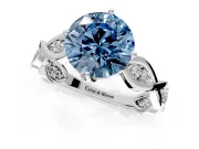 Solitaire Engagement Ring Setting for Fancy Blue Round Cut Center with Accented Twist Band and Leaf Prong Head in Sterling Silver