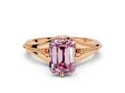 Solitaire Engagement Ring Setting for Fancy Pink Emerald Cut Center with Milgrain Cathedral Band and Prong Head in Rose Gold