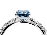 Cluster Engagement Ring Setting for Fancy Blue Emerald Cut Center with Round Cut Accent Band and Prong Head in Sterling Silver