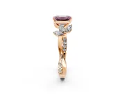Floral Engagement Ring Setting for Fancy Pink Emerald Cut Center with Trailing Marquise Accents and Prong Head in Rose Gold