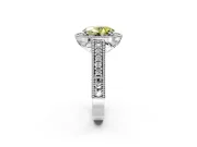 Milgrain Halo Engagement Ring Setting for Fancy Yellow Oval Center with Pave Band and Prong Head in Platinum