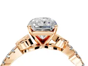 Leaf Motif Engagement Ring Setting for Radiant Cut Center with Pave Band and Prong Head in Rose Gold