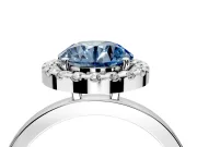 Halo Engagement Ring Setting for Fancy Blue Round Cut Center with Thin Plain Band and Prong Head in White Gold