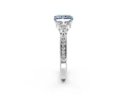 Cluster Engagement Ring Setting for Fancy Blue Radiant Cut Center with Bezel Accent Clusters and Prong Head in Platinum