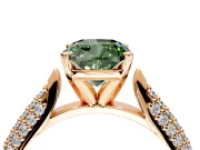 Solitaire Engagement Ring Setting for Fancy Green Cushion Cut Center with Multi-Row Accents and Prong Head in Rose Gold
