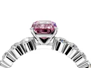 Shared-Prong Engagement Ring Setting for Fancy Pink Emerald Cut Center with Graduated Accents and Prong Head in Platinum