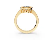 Halo Engagement Ring Setting for Oval Center with Milgrain Halo, Pave Band and Prong Head in Yellow Gold