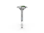 Halo Engagement Ring Setting for Fancy Green Oval Center with Milgrain Pave Band and Bezel Head in Platinum