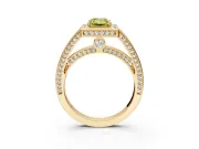 Halo Engagement Ring Setting for Fancy Yellow Emerald Cut Center with Framed Halo, Pave Band and Prong Head in Yellow Gold