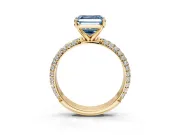 Solitaire Engagement Ring Setting for Fancy Blue Asscher Cut Center with Domed Multi-Row Pave Band and Prong Head in Yellow Gold