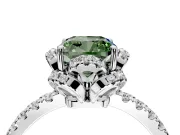Halo Engagement Ring Setting for Fancy Green Cushion Cut Center with Openwork Halo, Pave Band and Prong Head in Platinum