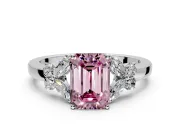 Solitaire Engagement Ring Setting for Fancy Pink Emerald Cut Center with Marquise Flower Shoulders and Prong Head in Sterling Silver