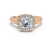 Halo Engagement Ring Setting for Cushion Cut Center with Knife Ridge Cathedral Band and Prong Head in Rose Gold