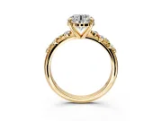 Solitaire Engagement Ring Setting for Round Cut Center with Trailing Leaf Accent Band and Prong Head in Yellow Gold