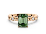 Solitaire Engagement Ring Setting for Fancy Green Emerald Cut Center with Beaded Bezel Station Band and Prong Head in Rose Gold