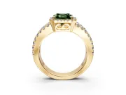 Halo Engagement Ring Setting for Fancy Green Asscher Cut Center with Wide-Open Pave Split Shank and Prong Head in Yellow Gold