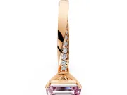 Side Accent Engagement Ring Setting for Fancy Pink Emerald Cut Center with Accent Shoulders and Prong Head in Rose Gold