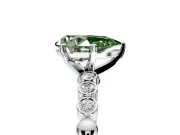 Solitaire Engagement Ring Setting for Fancy Green Pear-Shaped Center with Bezel-Dot Beaded Band and Prong Head in Platinum