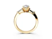 3 Stone Engagement Ring Setting for Pear-Shaped Center with Channel Baguette Accents and Prong Head in Yellow Gold