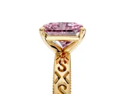 Solitaire Engagement Ring Setting for Fancy Pink Radiant Cut Center with Scrollwork Band and Prong Head in Yellow Gold