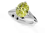 Solitaire Engagement Ring Setting for Fancy Yellow Oval Center with Milgrain Cathedral Band and Prong Head in Platinum