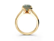 Halo Engagement Ring Setting for Fancy Green Princess Cut Center with Knife Ridge Cathedral Band and Prong Head in Yellow Gold