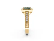 Milgrain Halo Engagement Ring Setting for Fancy Green Princess Cut Center with Pave Band and Prong Head in Yellow Gold