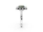 Cluster Halo Engagement Ring Setting for Fancy Green Princess Cut Center with Milgrain Bezel Accents and Prong Head in White Gold