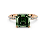 Solitaire Engagement Ring Setting for Fancy Green Asscher Cut Center with Fine Pave Narrow Band and Prong Head in Rose Gold