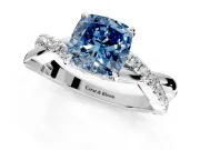 Crossover Engagement Ring Setting for Fancy Blue Cushion Cut Center with Pave and Plain Strands and Prong Head in White Gold