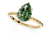 Solitaire Engagement Ring Setting for Fancy Green Pear-Shaped Center with Plain Twisted Rope Band and Prong Head in Yellow Gold