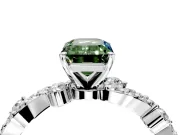 Solitaire Engagement Ring Setting for Fancy Green Emerald Cut Center with Bar-Station Pave Twist and Prong Head in Platinum