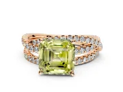Solitaire Engagement Ring Setting for Fancy Yellow Asscher Cut Center with Woven 3-Strand Pave Band and Prong Head in Rose Gold