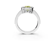 Halo Engagement Ring Setting for Fancy Yellow Oval Center with Milgrain Halo, Pave Band and Prong Head in White Gold