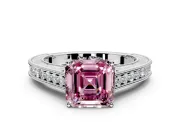 Solitaire Engagement Ring Setting for Fancy Pink Asscher Cut Center with Engraved Pave Band and Prong Head in Sterling Silver