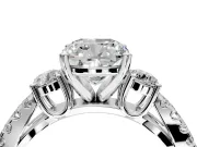 3 Stone Engagement Ring Setting for Cushion Cut Center with Pave Split Shank and Prong Head in Sterling Silver