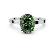 Hidden Halo Engagement Ring Setting for Fancy Green Oval Center with Wide Flat Plain Band and Prong Head in Platinum