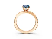 Solitaire Engagement Ring Setting for Fancy Blue Round Cut Center with Milgrain-Edged Pave Band and Prong Head in Rose Gold