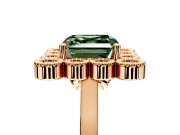 Cluster Halo Engagement Ring Setting for Fancy Green Asscher Cut Center with Milgrain Bezel Accents and Prong Head in Rose Gold