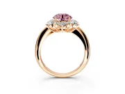 Small-Accent Cluster Halo Engagement Ring Setting for Fancy Pink Round Cut Center with Plain Band and Prong Head in Rose Gold
