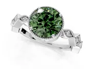Milgrain Bezel Engagement Ring Setting for Fancy Green Round Cut Center with Marquise Stations and Bezel Head in Platinum