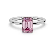 Low-Set Solitaire Engagement Ring Setting for Fancy Pink Emerald Cut Center with Thin Plain Band and Prong Head in Platinum