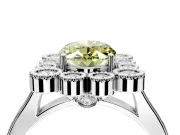 Cluster Halo Engagement Ring Setting for Fancy Yellow Oval Center with Milgrain Bezel Accents and Prong Head in Sterling Silver